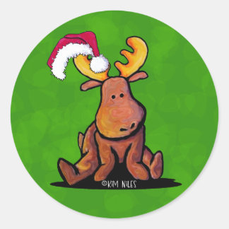 Sticker rond classique Moose de Noël