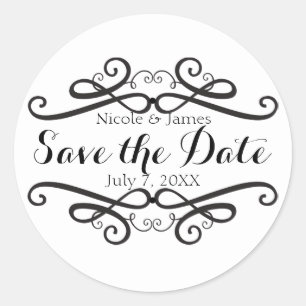 Sticker Rond Classique Noir & Blanc Vintage Enregistrer la Date
