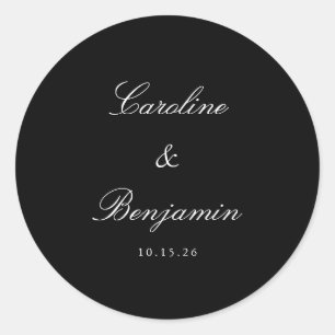 Sticker Rond Classique Noir Script élégant Mariage personnalisé