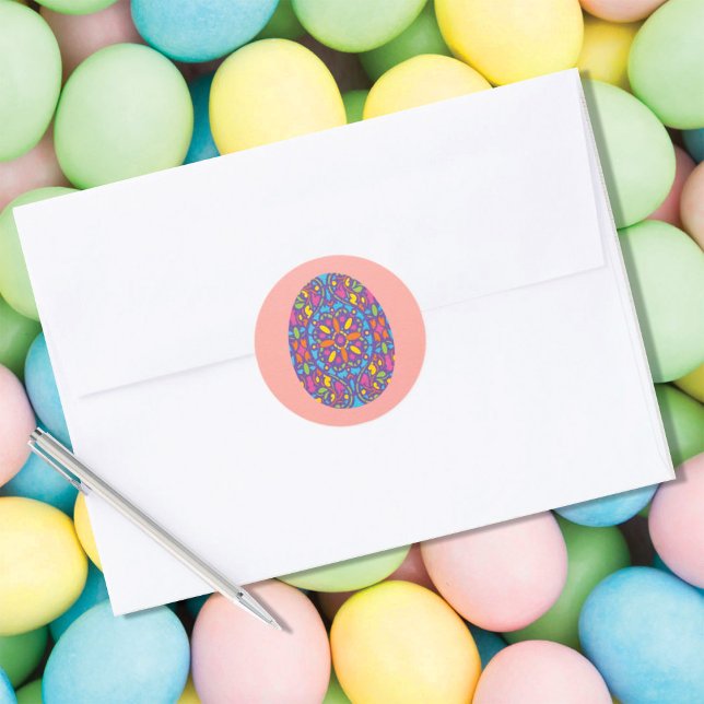 Sticker rond classique Oeuf décoré de Pâques de pr (Créateur téléchargé)