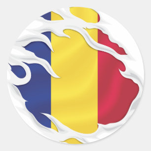 Sticker rond classique pour drapeau arraché en Rou