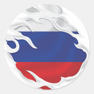 Sticker rond classique pour drapeau arraché en Rus