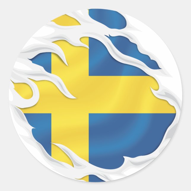 Sticker rond classique pour drapeau arraché Suède (Devant)