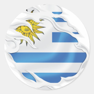 Sticker rond classique pour drapeau arraché Urugua