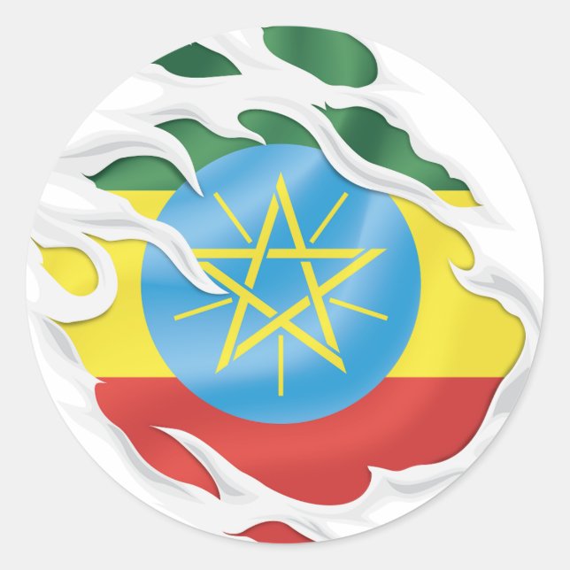 Sticker rond classique pour drapeau déchiré en Éth (Devant)