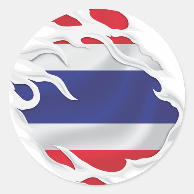 Sticker rond classique pour drapeau déchiré en Tha (Devant)