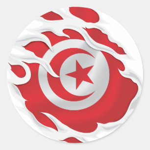 Sticker rond classique pour drapeau déchiré en Tun