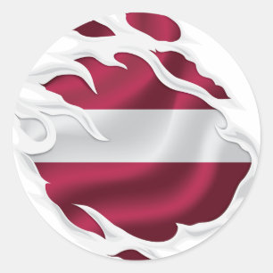 Sticker rond classique pour drapeau déchiré Letton