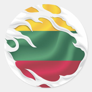 Sticker rond classique pour drapeau déchiré Lituan