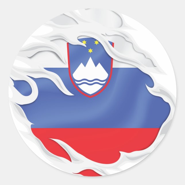 Sticker rond classique pour drapeau déchiré Slovén (Devant)