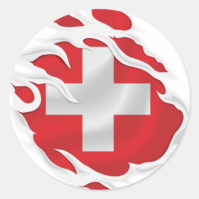 Sticker rond classique pour drapeau déchiré Suisse (Devant)