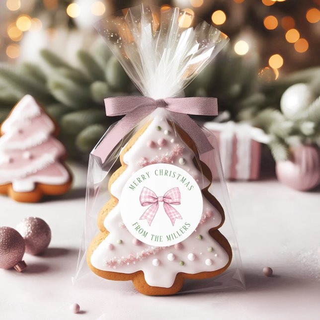 Sticker rond classique Preppy Rose En vichy Bow (Créateur téléchargé)