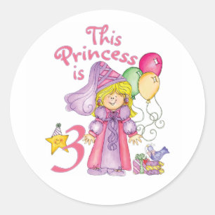 Sticker rond classique Princess 3e anniversaire