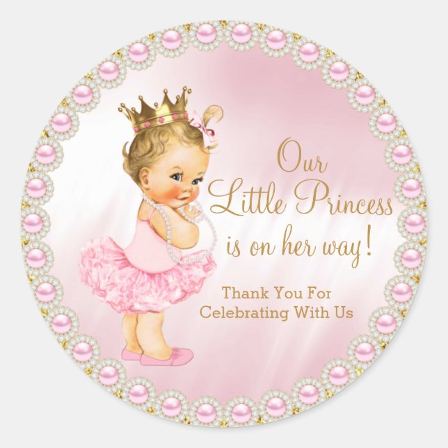 Sticker rond classique Princess Baby shower (Devant)