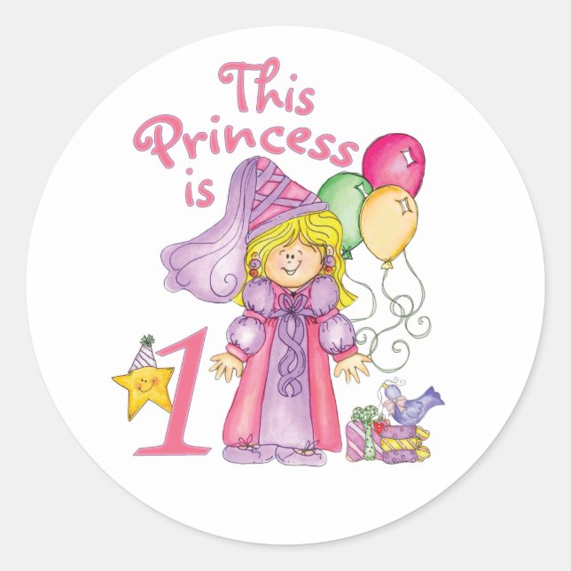 Sticker rond classique Princess First Birthday (Devant)