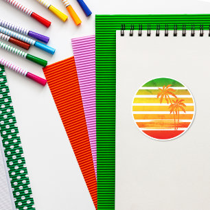 Sticker rond classique Retro Palm Tree