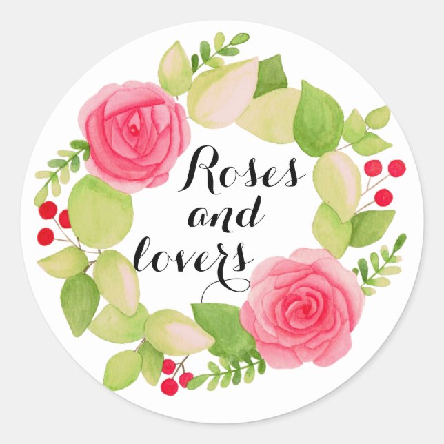 Sticker rond classique rose et amoureux (Devant)