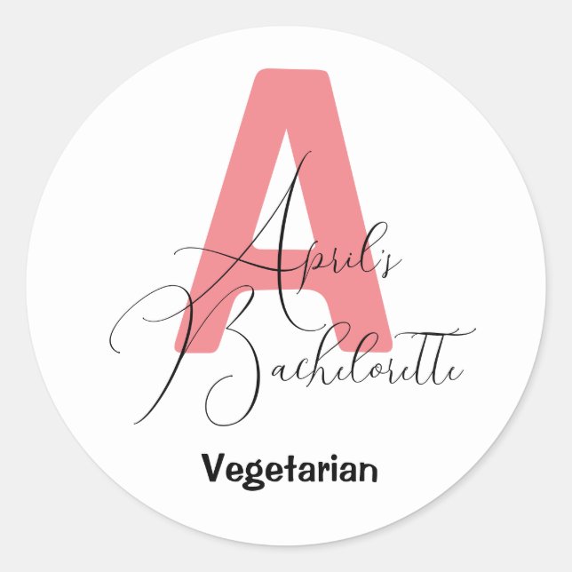 Sticker Rond Classique Rose, nom et initiale de la célibataire (Devant)