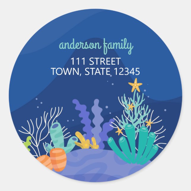 Sticker rond classique sous la mer de Noël (Devant)