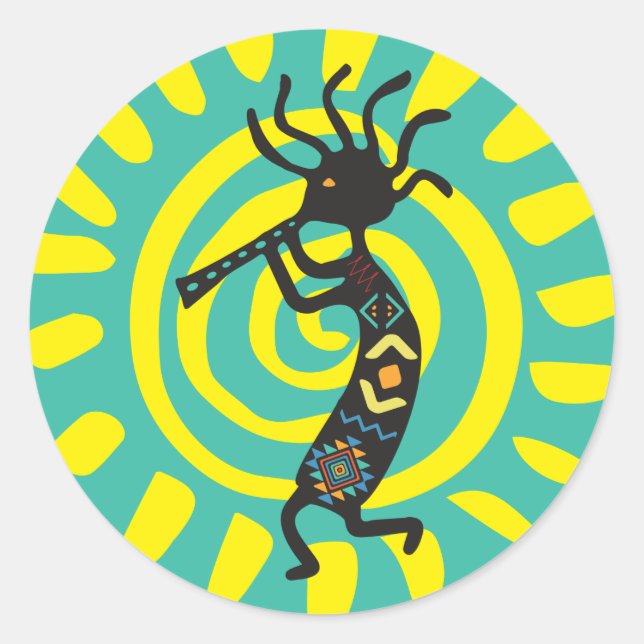 Sticker rond classique Sun Kokopelli (Devant)