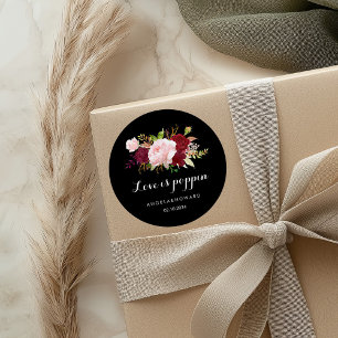 Sticker Rond Classique Tropical Black Mariage L'amour est Poppi
