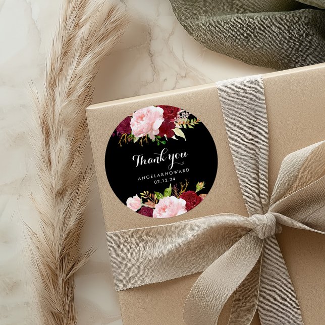 Sticker Rond Classique Tropical Noir Bourgogne Merci Favoriser (Créateur téléchargé)