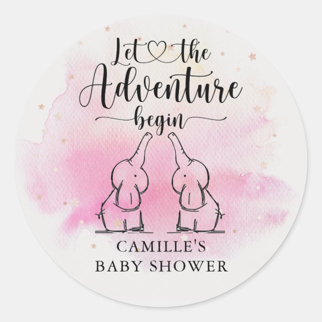 Sticker rond classique Twins Elephants Baby shower (Devant)