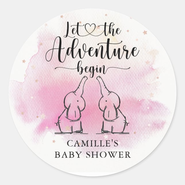 Sticker rond classique Twins Elephants Baby shower (Devant)