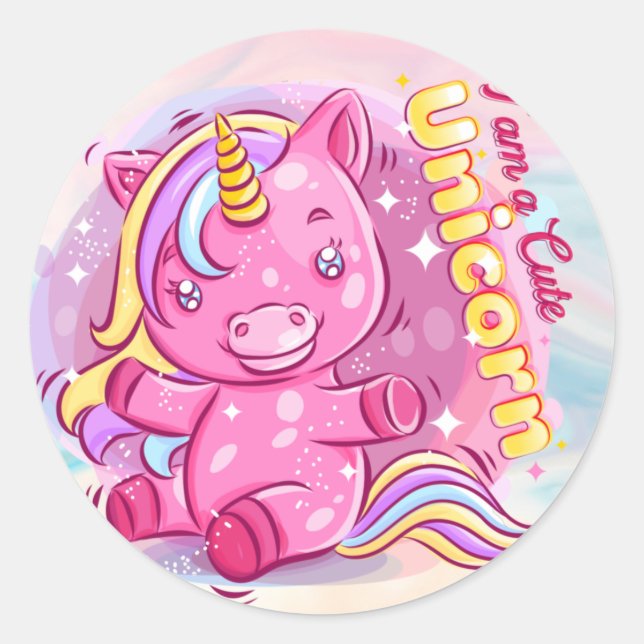 Sticker rond classique Unicorn (Devant)