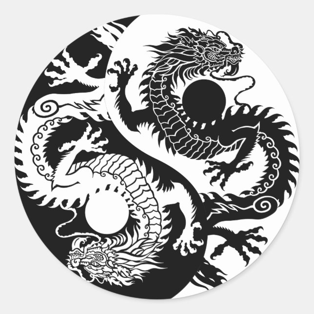 Sticker rond classique YIN YANG DEUX DRAGON (Devant)