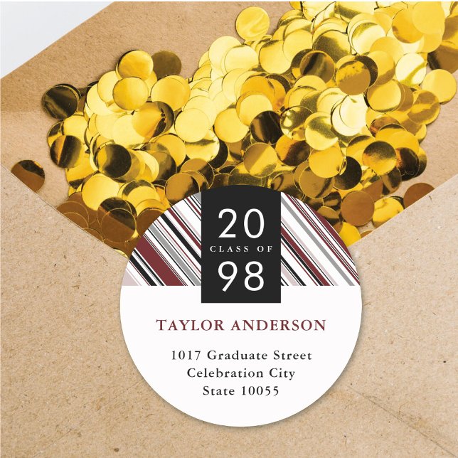 Sticker Rond Classiques Rayures fines Adresse de Retour de Dipl (Classic Pin Stripes Graduation Return Address Classic Round Sticker / Envelope Seal by fatfatin)