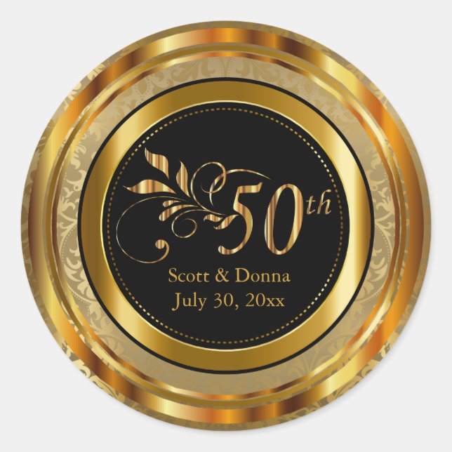 Sticker Rond Classy 50e Anniversaire de Mariage d'or (Devant)