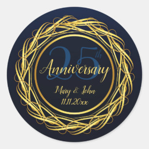 Sticker Rond Classy Blue Gold Royal Anniversaire de luxe