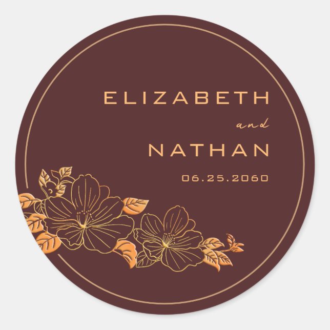 Sticker Rond Classy Bourgogne & Gold Floral Foliage Mariage (Devant)