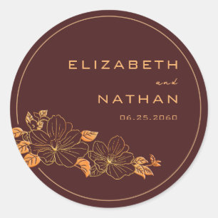 Sticker Rond Classy Bourgogne & Gold Floral Foliage Mariage