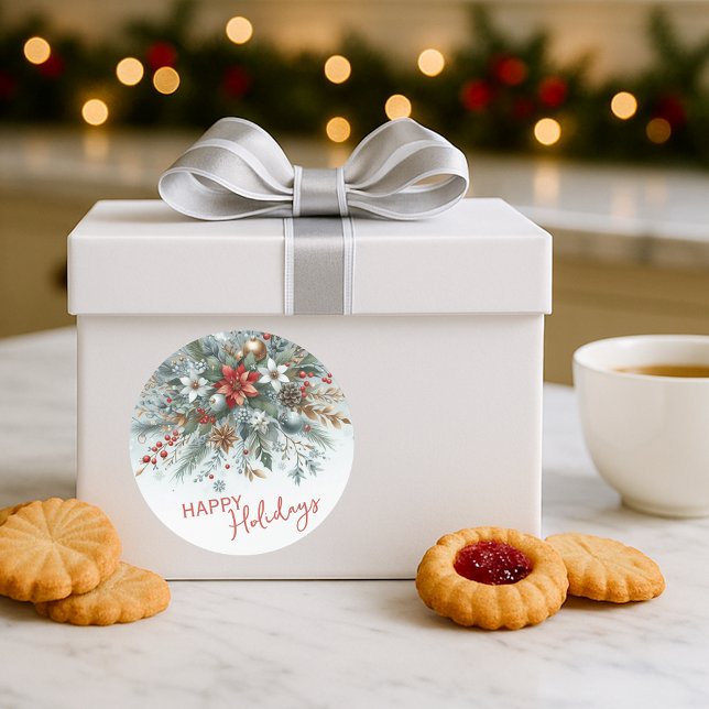 Sticker Rond Classy Dark Red Teal Blue Green Floral Wreath (Créateur téléchargé)