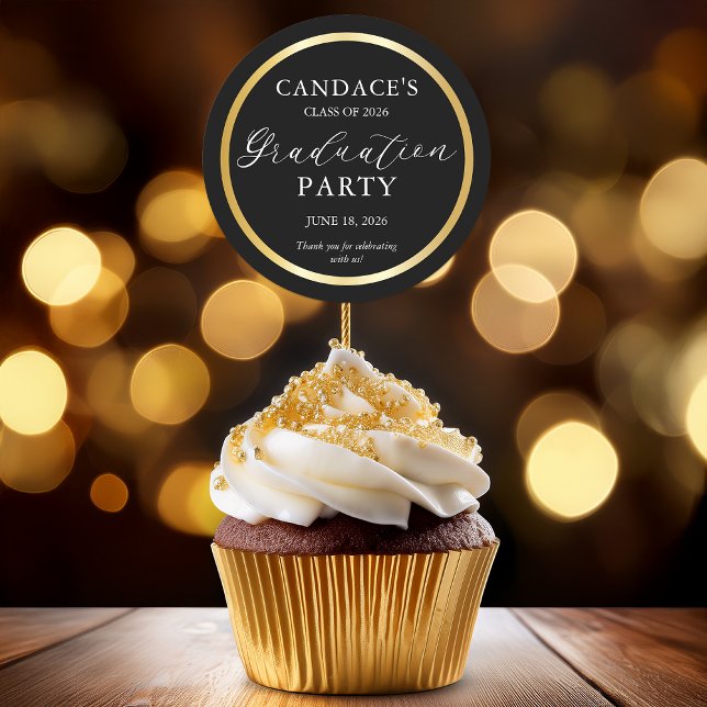 Sticker Rond Classy Gold Frame Minimalist Graduation Party (Classy Gold Tone Minimalist Graduation Party Favor Classic Round Sticker - Black)