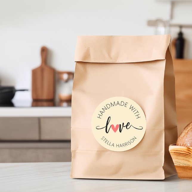 Sticker Rond Classy Handmade With Love Personalized (Classy Handmade With Love Personalized Classic Round Sticker)