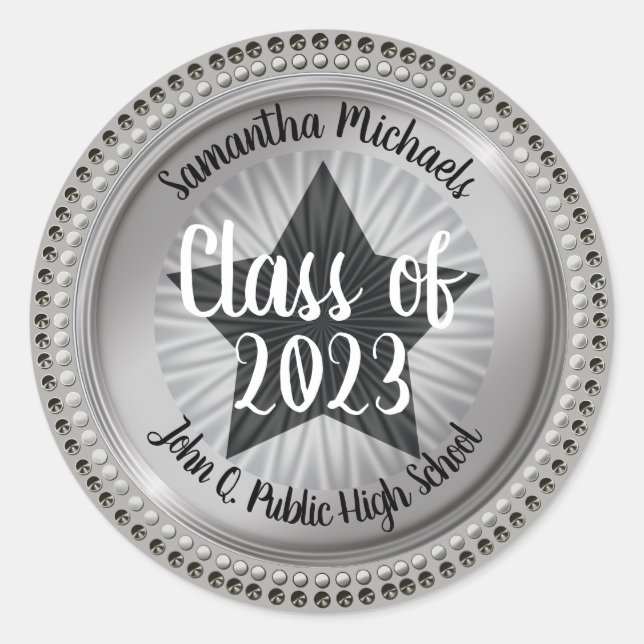 Sticker Rond Classy Star Silver Class of 2023 Graduation (Devant)