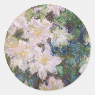 Sticker Rond Claude Monet - Clematis blanc