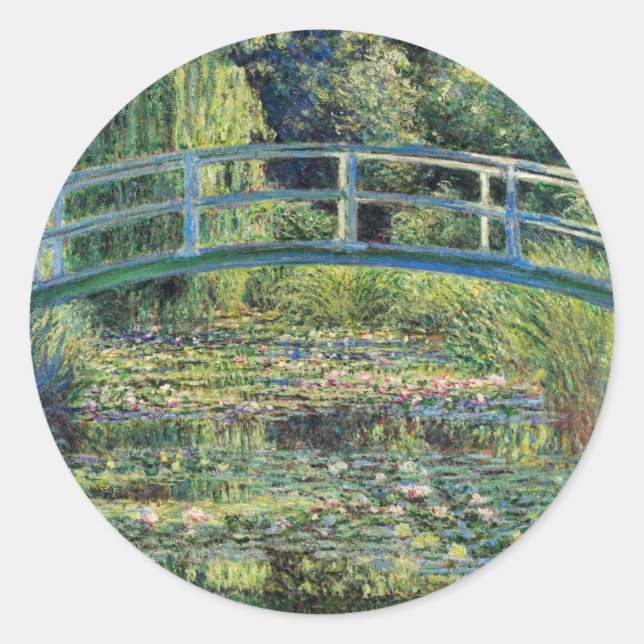 Sticker Rond Claude Monet - Etang Lily et Pont Japonais (Devant)