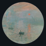 Sticker Rond Claude Monet Impression Soleil levant (soleil leva<br><div class="desc">Une oeuvre d'art classique qui est passée dans le domaine public et fait des cadeaux merveilleux et d'autres produits. "Impression, Sunrise" est l'oeuvre éponyme de l'impressionnisme. Le nom du mouvement artistique a été dérivé du titre quand les critiques l'ont déplaisamment appelé comme incarnant une tendance qu'ils désapprouvaient. Claude Monet (1840-1826)...</div>
