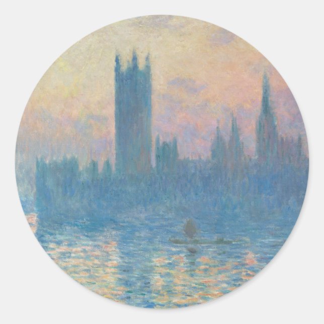 Sticker Rond Claude Monet Les maisons du Parlement Coucher de s (Devant)