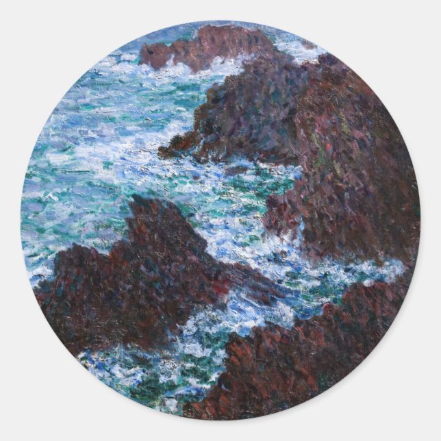 Sticker Rond Claude Monet - Les Rochers à Belle-Ile, Côte sauva (Devant)