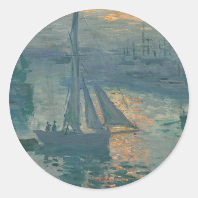 Sticker Rond Claude Monet Lever de soleil Marine Voilier Impres (Devant)