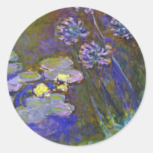 Sticker Rond Claude Monet Nymphéas Agapanthus Art Vintage