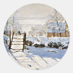 Sticker Rond Claude Monet peinture, La Magpie,