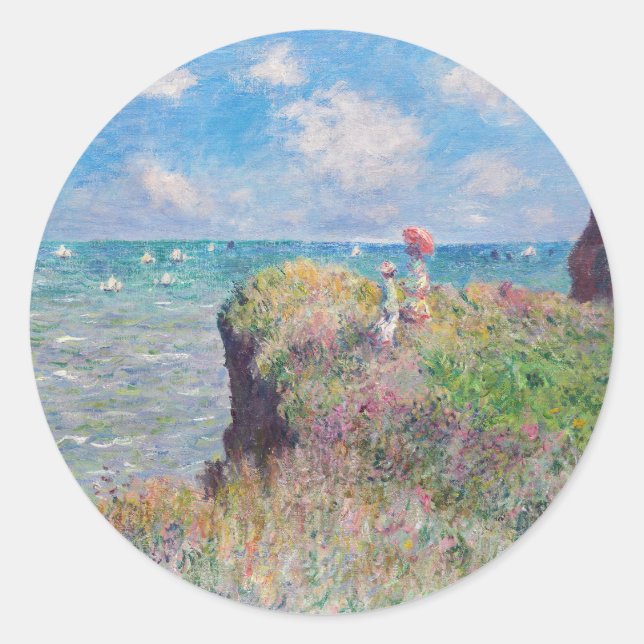 Sticker Rond Claude Monet - Promenade Cliff à Pourville (Devant)