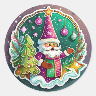 Sticker Rond Clause du Père Noël dans la neige