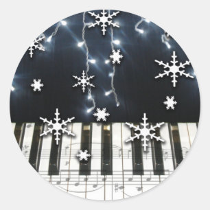 Sticker Rond Clavier de Flamme de neige Piano Christmas